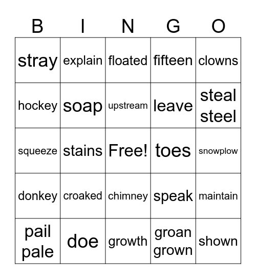 Vowel Team Bingo - ai ay ee ea ey oa oe ow Bingo Card