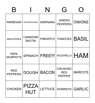 Pizza Pizza Bingo Card