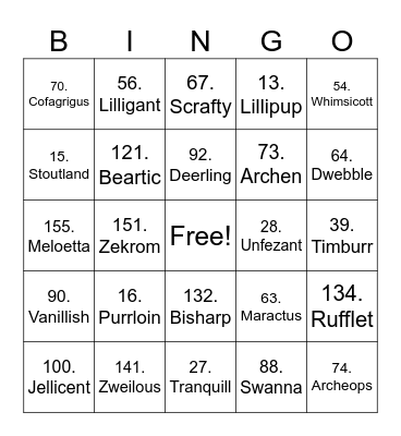 Pokemon Gen 5 Bingo Card