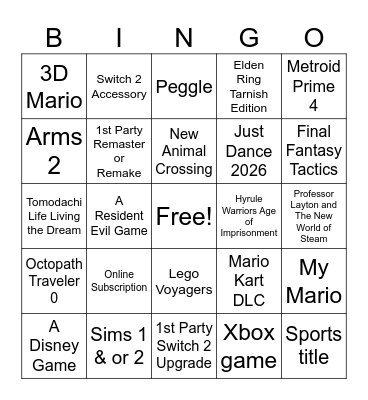 September Nintendo Direct Bingo Card