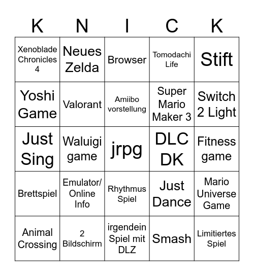 Nintendo Direct September Bingo Card