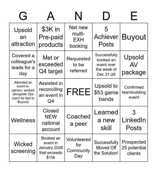 G&E Holiday BINGO Card
