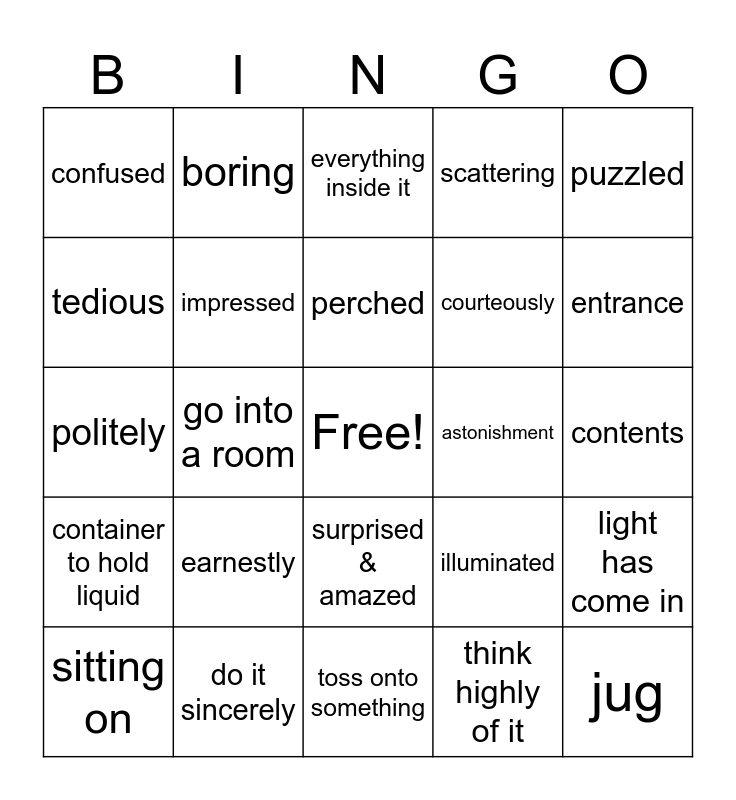 4th Grade Unit 2 Vocabulary Bingo Card