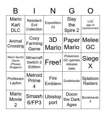 Biggest Direct in History Bingo Card