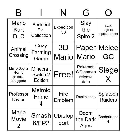 Biggest Direct in History Bingo Card