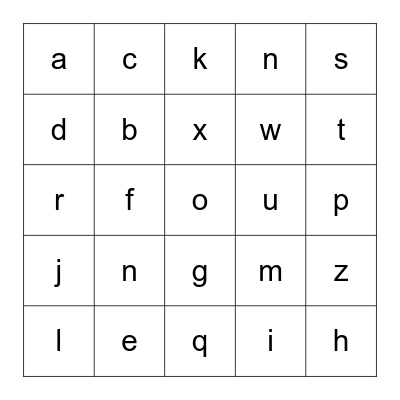 Letters Bingo Card
