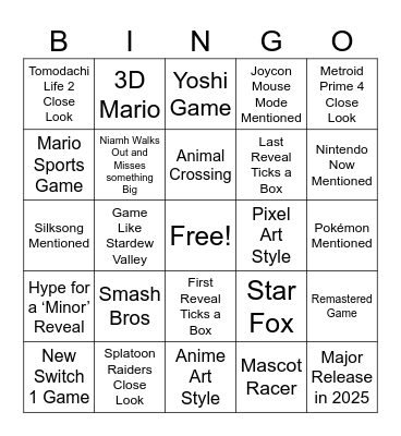 Nintendo Direct Sep 2025 Bingo Card