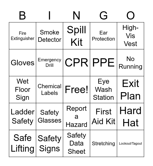 Safety Bingo Card