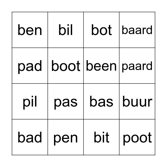 B of P Bingo Card