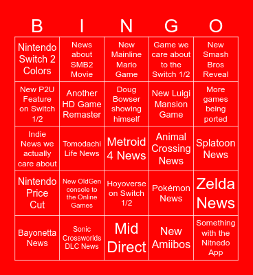 Nintendo Direct Sept. 2025 Bingo Card