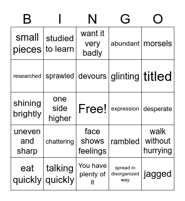 5th Grade Unit 2 Vocabulary Bingo Card