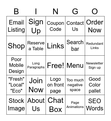 Website Bingo Card