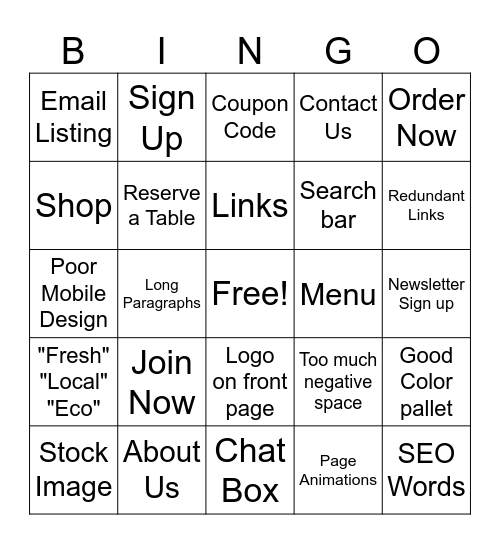 Website Bingo Card