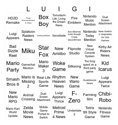 THE LARGEST NINTENDO DIRECT EVER Bingo Card