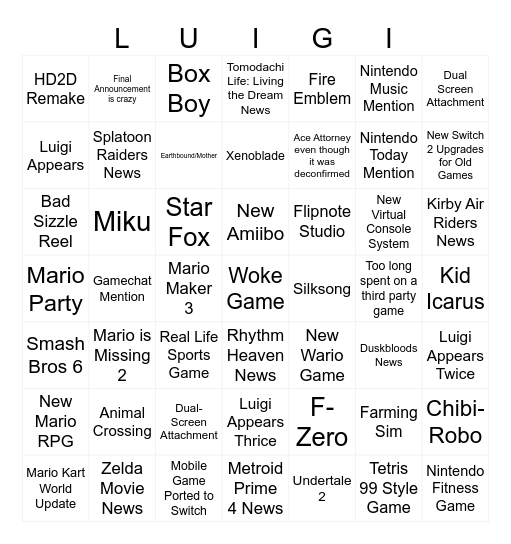 THE LARGEST NINTENDO DIRECT EVER Bingo Card