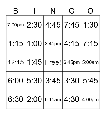 Time in Spanish Bingo Card