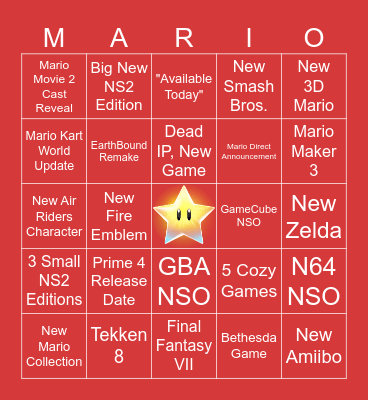 Nintendo Direrct Bingo (09/12/2025) Bingo Card