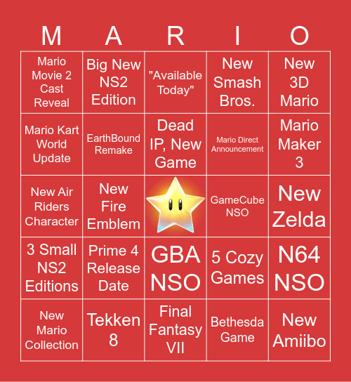 Nintendo Direrct Bingo (09/12/2025) Bingo Card