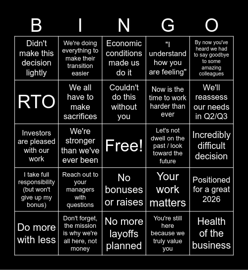 All Hands Bingo Card