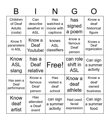 deaf culture bingo Card