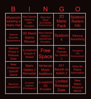 9/12 Direct Bingo Card