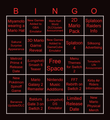 9/12 Direct Bingo Card