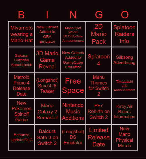 9/12 Direct Bingo Card