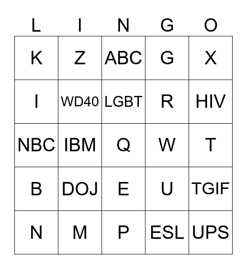 Alphabet Bingo Card