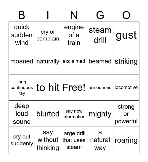 3rd Grade Unit 2 Vocabulary Bingo Card