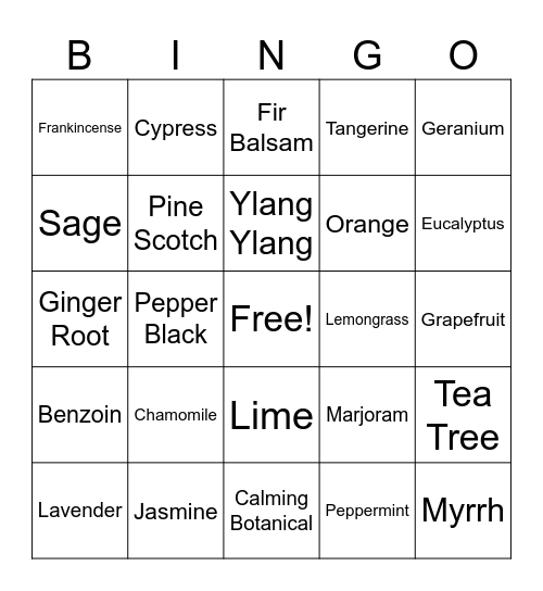 Aromatherapy Bingo Card
