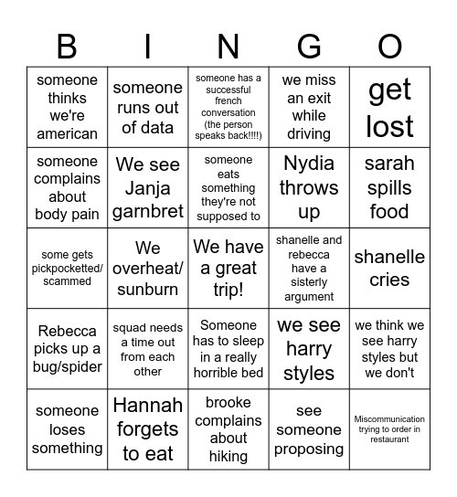 Squad leaves Canada Bingo Card