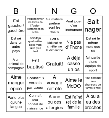 Trouve quelqu'un qui: Bingo Card