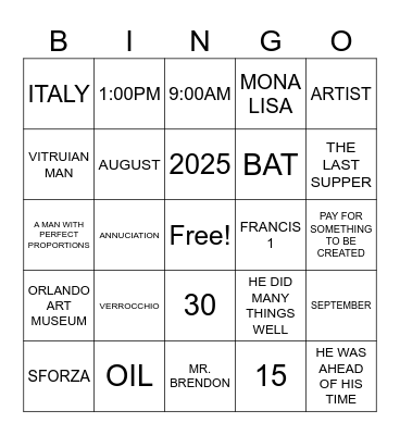 LEONARDO DI VINCI Bingo Card