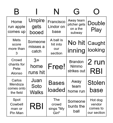 CITI FIELD BINGO Card