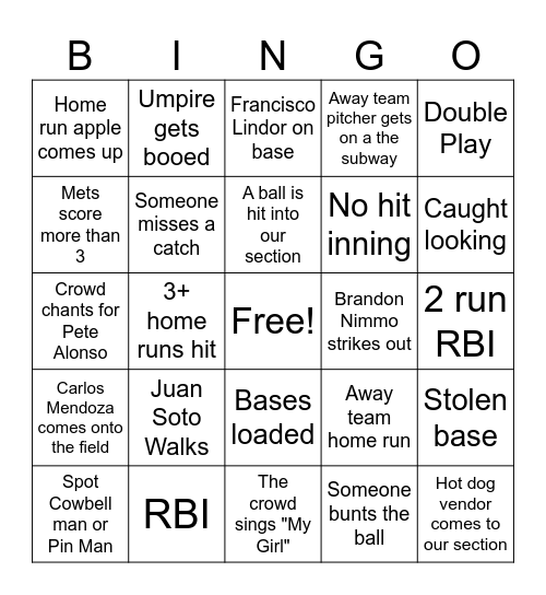 CITI FIELD BINGO Card