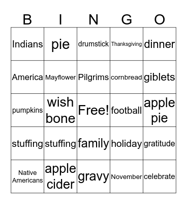 Thanksgiving Bingo Card
