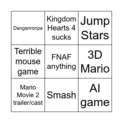 Nintendo Direct Bingo Card