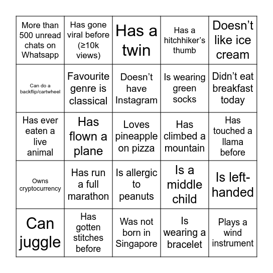Human Bingo Card
