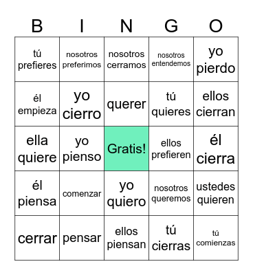 e - ie STEM-changing verbs Bingo Card