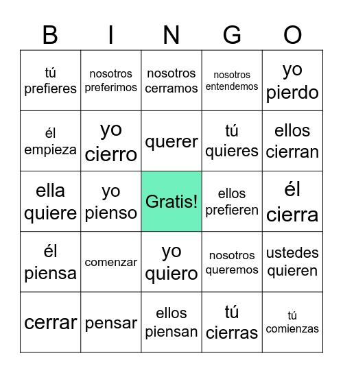 e - ie STEM-changing verbs Bingo Card