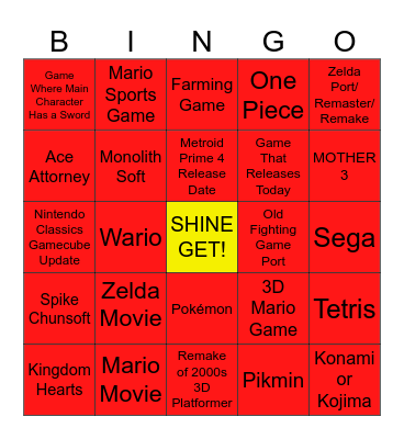 Nintendo Direct 9/12 Bingo Card