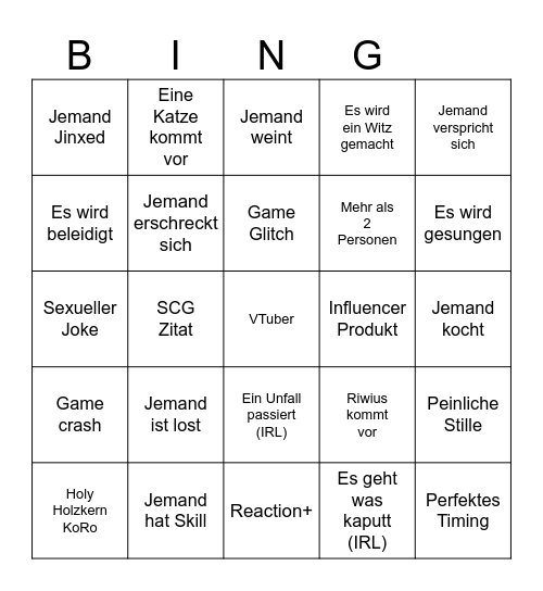 SCG Riwius Bingo Card