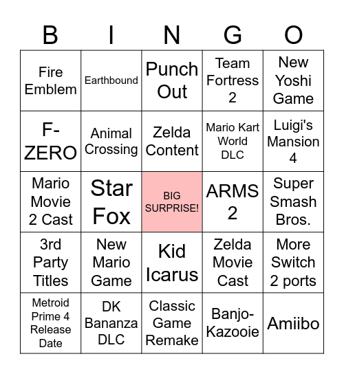 Nintendo Direct Bingo 9.12.2025 Bingo Card