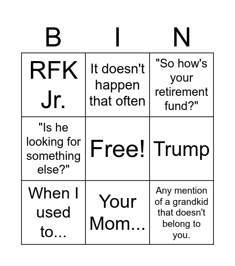 Lunch with Dad BINGO Card