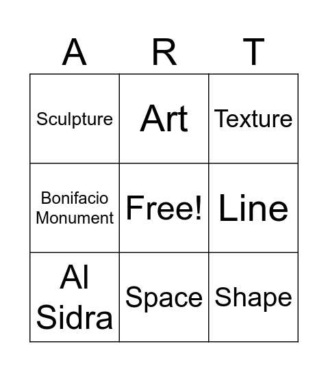 Bingo with a Twist of Sculpture Bingo Card