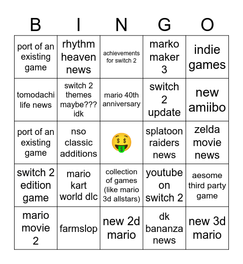 Direct Predictions (12/9/5) Bingo Card