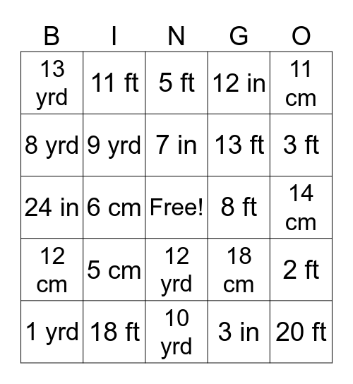 Standard System Bingo Card