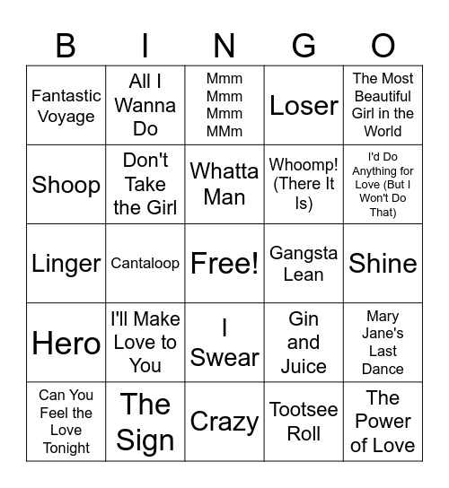 '94 Musical Bingo Card