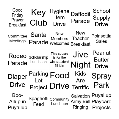 Kiwanis Bingo Card