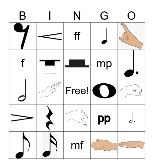 Dynamics and Note Names Bingo Card